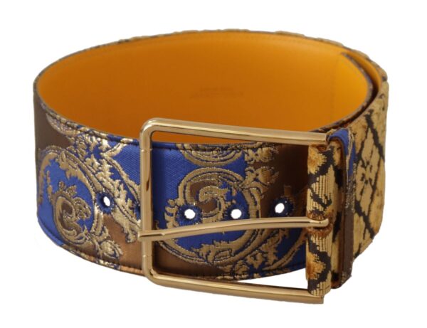 Dolce & Gabbana Blå Floral Patchwork Leather Wide Waist Buckle Belt