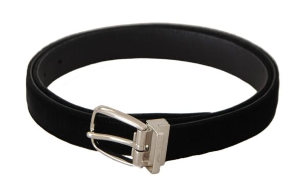 Dolce & Gabbana Black Casual Velvet Silver Tone Metal Buckle Belt