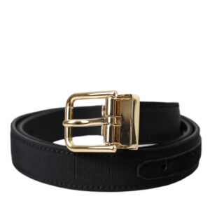 Dolce & Gabbana Black Gros Grain Gold Metal Buckle Belt Herre