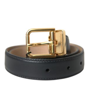 Dolce & Gabbana Black Leather Gold Metal Buckle Belt Herre