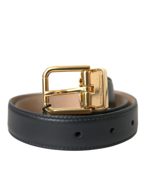 Dolce & Gabbana Black Leather Gold Metal Buckle Belt Herre