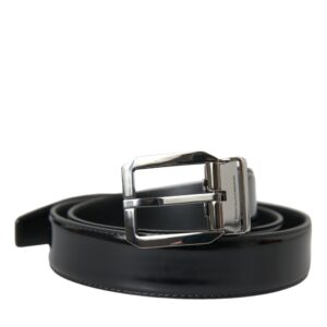 Dolce & Gabbana Black Leather Silver Metal Buckle Belt Herre