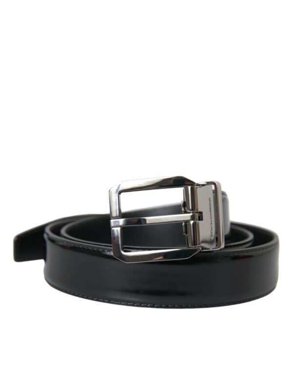 Dolce & Gabbana Black Leather Silver Metal Buckle Belt Herre