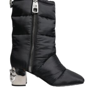 Dolce & Gabbana Black Padded DG Logo Heels Boots Shoes