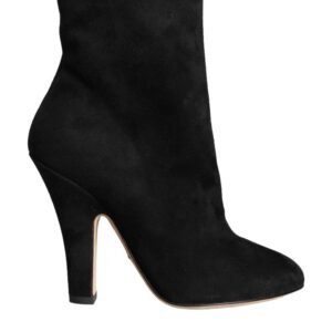 Dolce & Gabbana Black Suede Leather Mid Calf Boots Sko