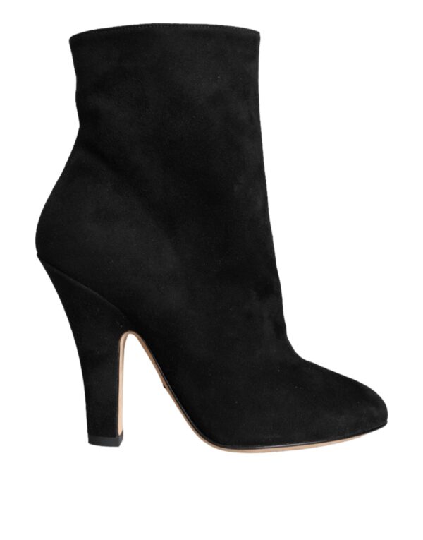 Dolce & Gabbana Black Suede Leather Mid Calf Boots Sko