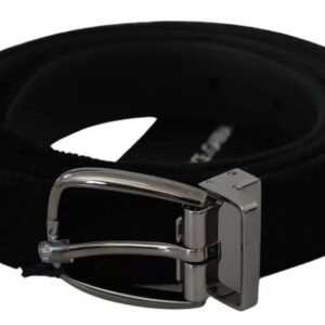 Dolce & Gabbana Black Velvet Silver Tone Metal Buckle Herre Belt