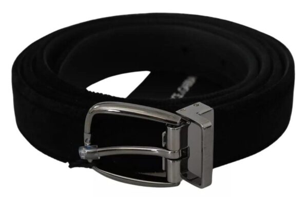 Dolce & Gabbana Black Velvet Silver Tone Metal Buckle Herre Belt