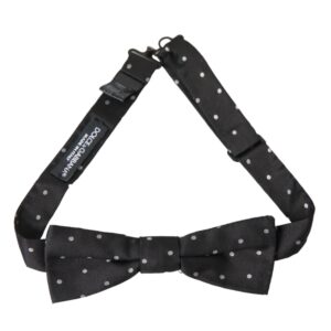 Dolce & Gabbana Black White Polka Dot Silk Herre Neck Bow Tie