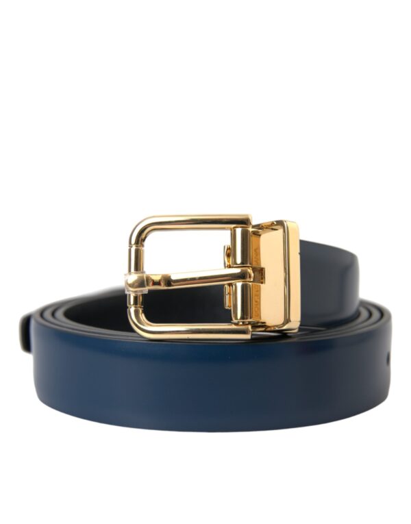 Dolce & Gabbana Blue Calf Leather Gold Metal Buckle Belt Herre