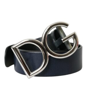 Dolce & Gabbana Blue Leather Silver Metal Logo Buckle Belt Herre