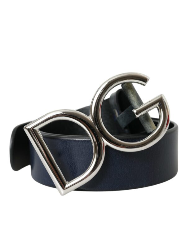 Dolce & Gabbana Blue Leather Silver Metal Logo Buckle Belt Herre