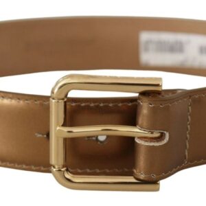 Dolce & Gabbana Bronze Leather Gold Logo Engraved Waist Buckle Belt