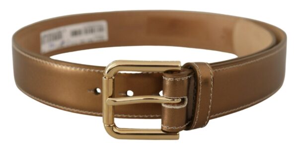 Dolce & Gabbana Bronze Skind Læder Guld Logo Waist Buckle Bælte