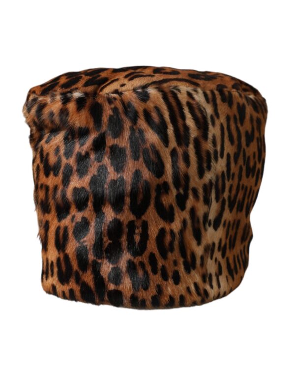 Dolce & Gabbana Brown Leopard Fur Dame Bucket Hat