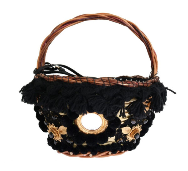 Dolce & Gabbana Chic Beige & Black Straw Snakeskin Bucket Bag