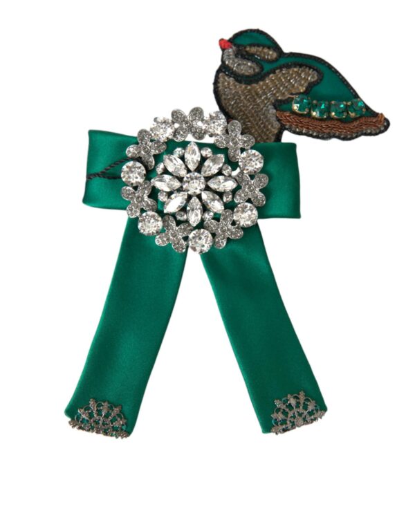 Dolce & Gabbana Green Satin Bird Crystal Dame Hair Clip