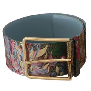 Dolce & Gabbana Multifarver Leather Floral Embroid Logo Buckle Belt