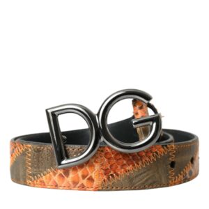 Dolce & Gabbana Patchwork Python Leather Logo Buckle Belt Herre