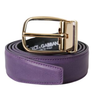 Dolce & Gabbana Purple Leather Gold Metal Buckle Belt Herre