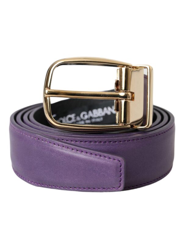 Dolce & Gabbana Purple Leather Gold Metal Buckle Belt Herre