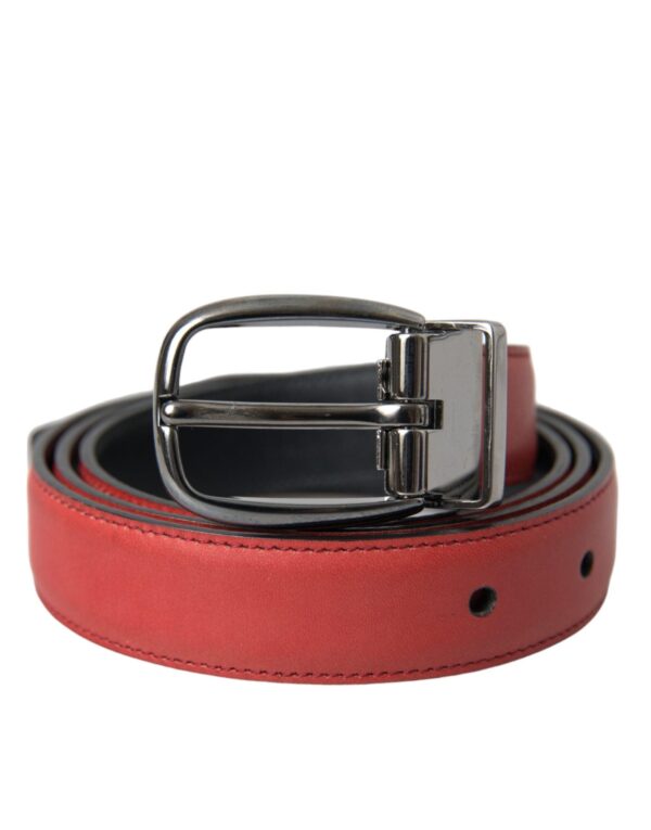 Dolce & Gabbana Red Leather Silver Metal Buckle Belt Herre