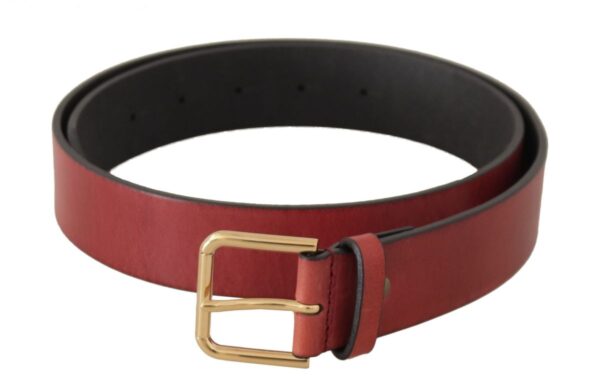 Dolce & Gabbana Rød Leather Gold Logo Engraved Metal Buckle Belt