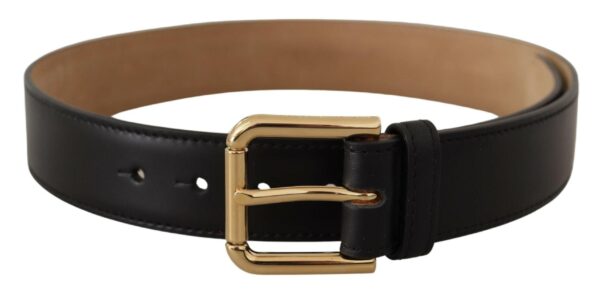 Dolce & Gabbana Sort Solid Læder Classic Guld Waist Buckle Bælte