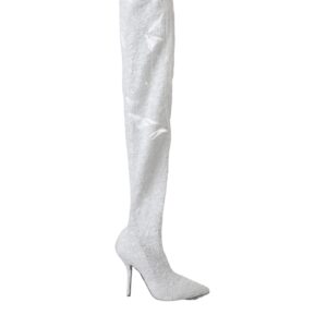 Dolce & Gabbana White Heels Stiletto Knee High Boots Sko