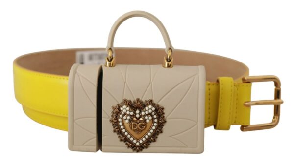 Dolce & Gabbana Yellow Leather Devotion Heart Micro Bag Headphones Belt