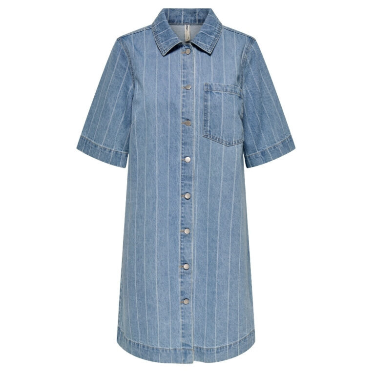 ONLY dame kjole ONLASTA - Light Blue Denim STRIPE