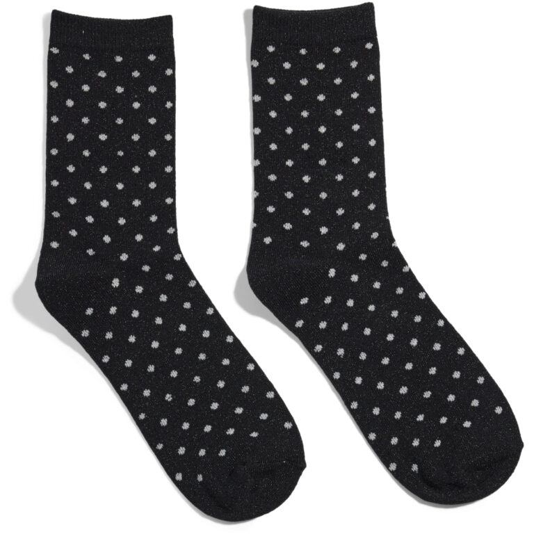 Pieces dame strømper PCSEBBY - Black SMALL DOTS IN SILVER