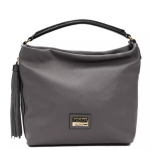 Pompei Donatella Gray Leather Dame Shoulder Bag