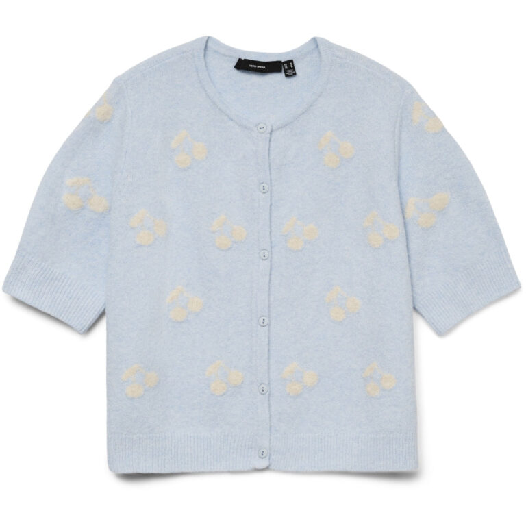 VERO MODA Dame Cardigan VMDoffy - Cashmere Blue W. WHITE CHERRIES