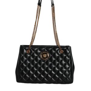 Versace Black Quilted Nappa Leather Shoulder Chain Strap Bag