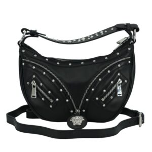 Versace Elegant Black Leather Hobo Shoulder Bag