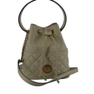 Versace Elegant Small White Leather Bucket Shoulder Bag